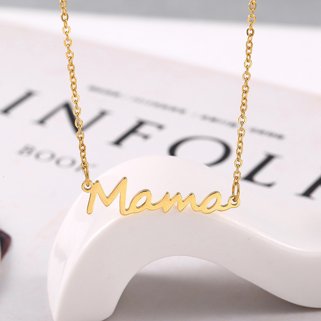 304 Stainless Steel Iron Rose Gold Plated White Gold Plated Gold Plated MAMA Simple Style Polishing Letter Necklace display picture 3