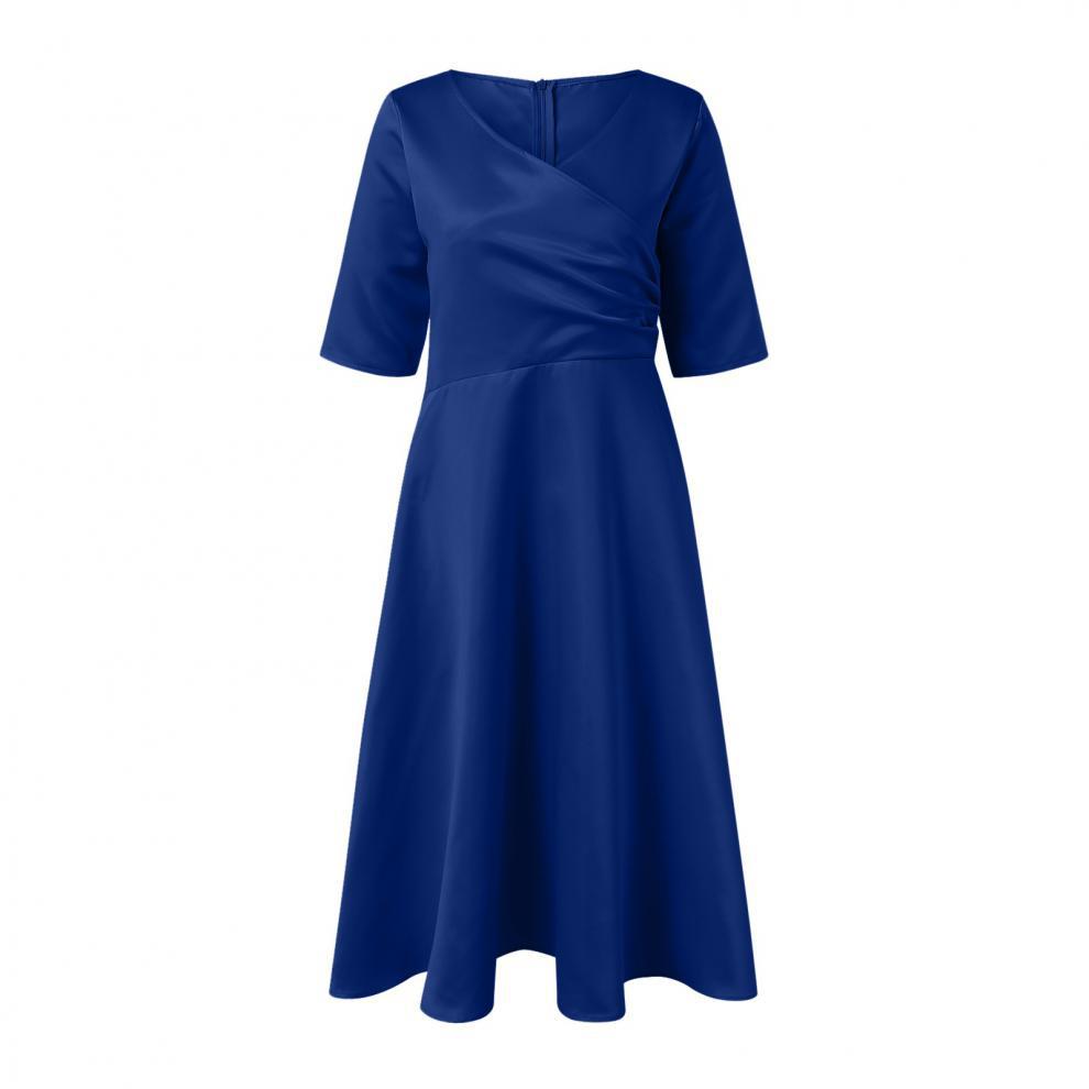 Women's Swing Dress Streetwear V Neck 3/4 Length Sleeve Solid Color Midi Dress Banquet Daily display picture 2