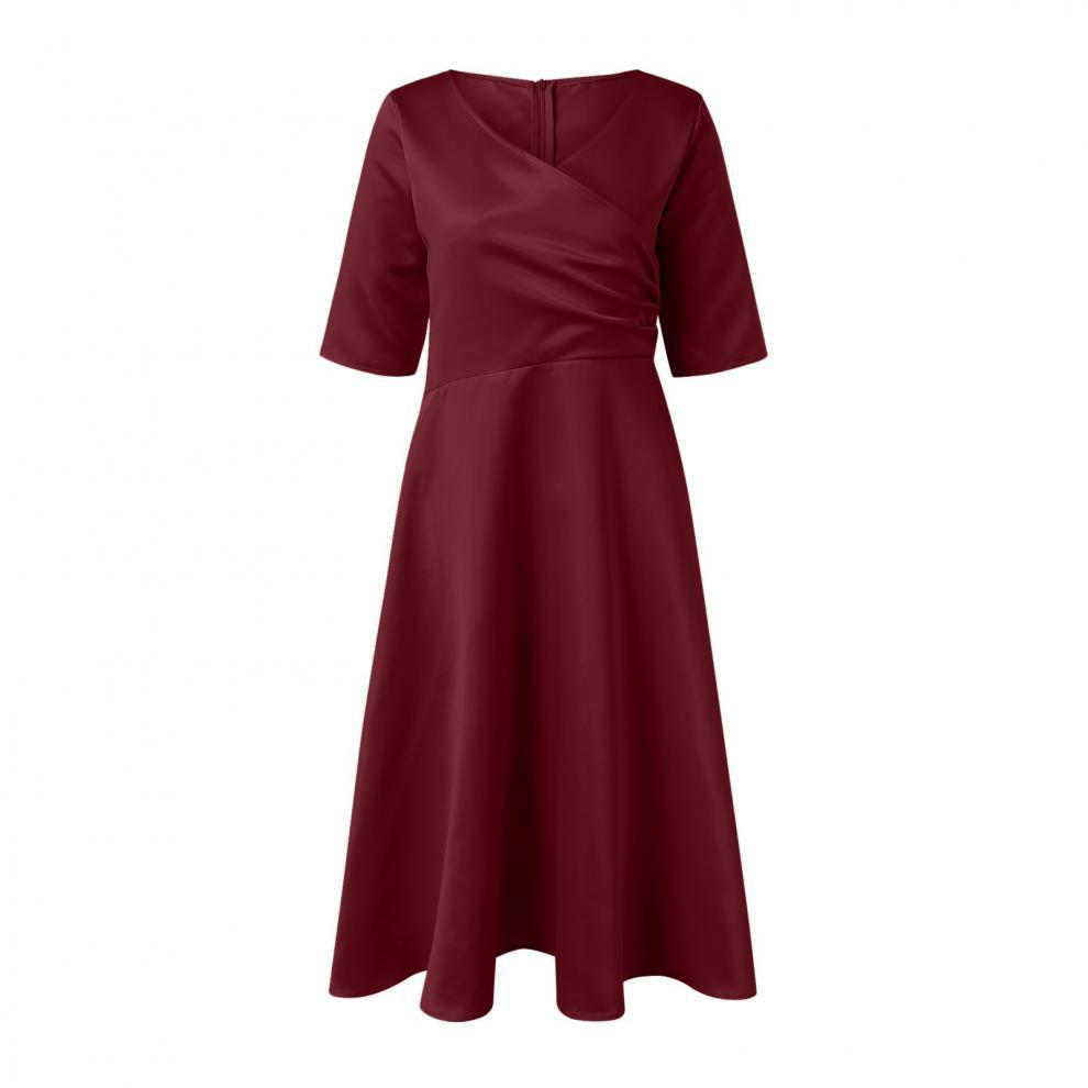 Women's Swing Dress Streetwear V Neck 3/4 Length Sleeve Solid Color Midi Dress Banquet Daily display picture 13