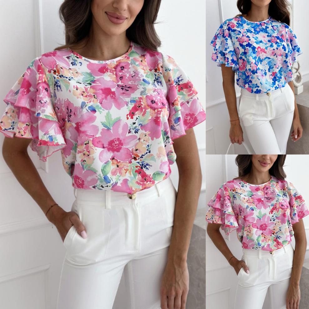 Women's Blouse Short Sleeve T-Shirts Vacation Ditsy Floral display picture 1
