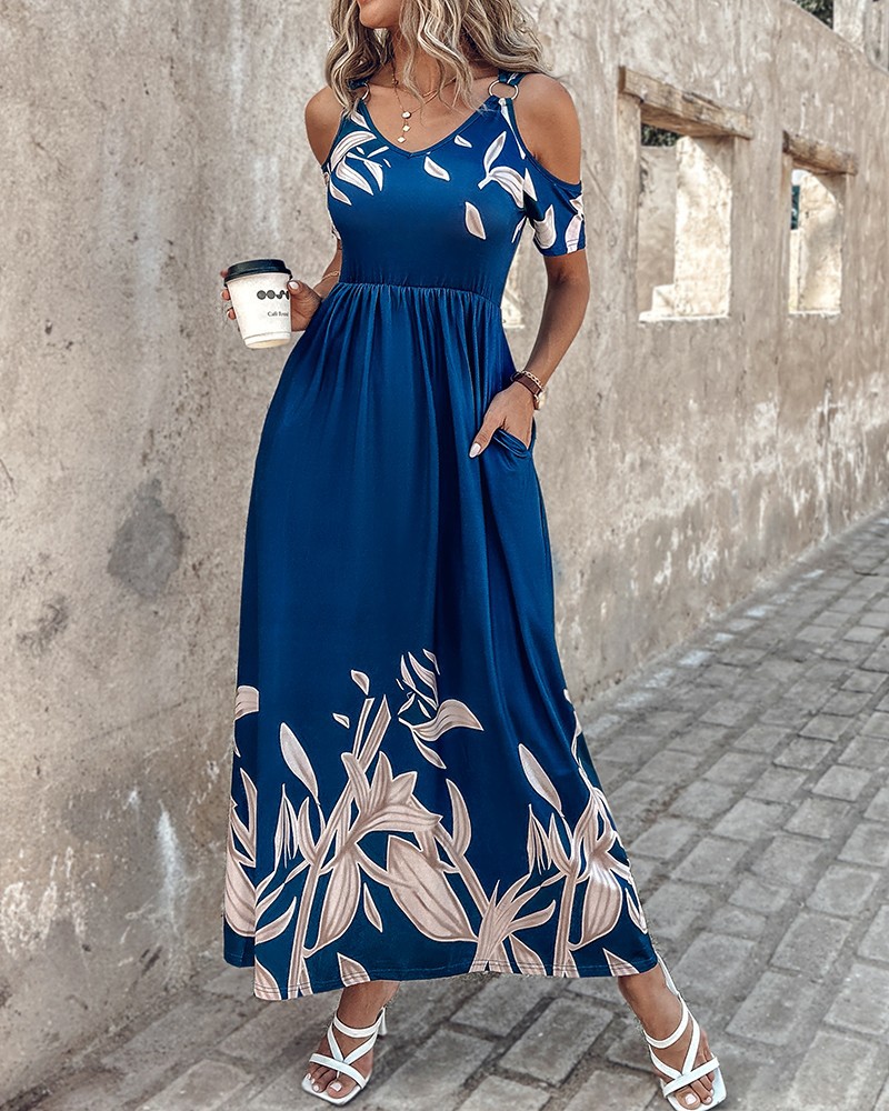 Women's Swing Dress Streetwear V Neck Short Sleeve Flower Maxi Long Dress Holiday Outdoor Date display picture 6