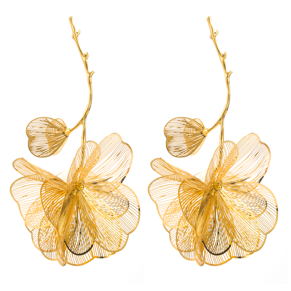 1 Paar Elegant Ferien Glänzend Blütenblatt Überzug Legierung Vergoldet Versilbert Tropfenohrringe display picture 6
