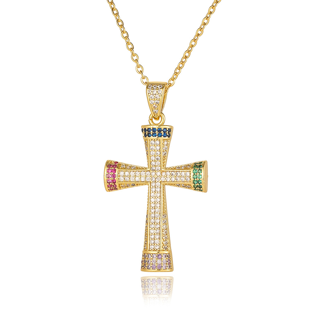 Wholesale Simple Style Cross Copper Plating Inlay Zircon Pendant Necklace display picture 3