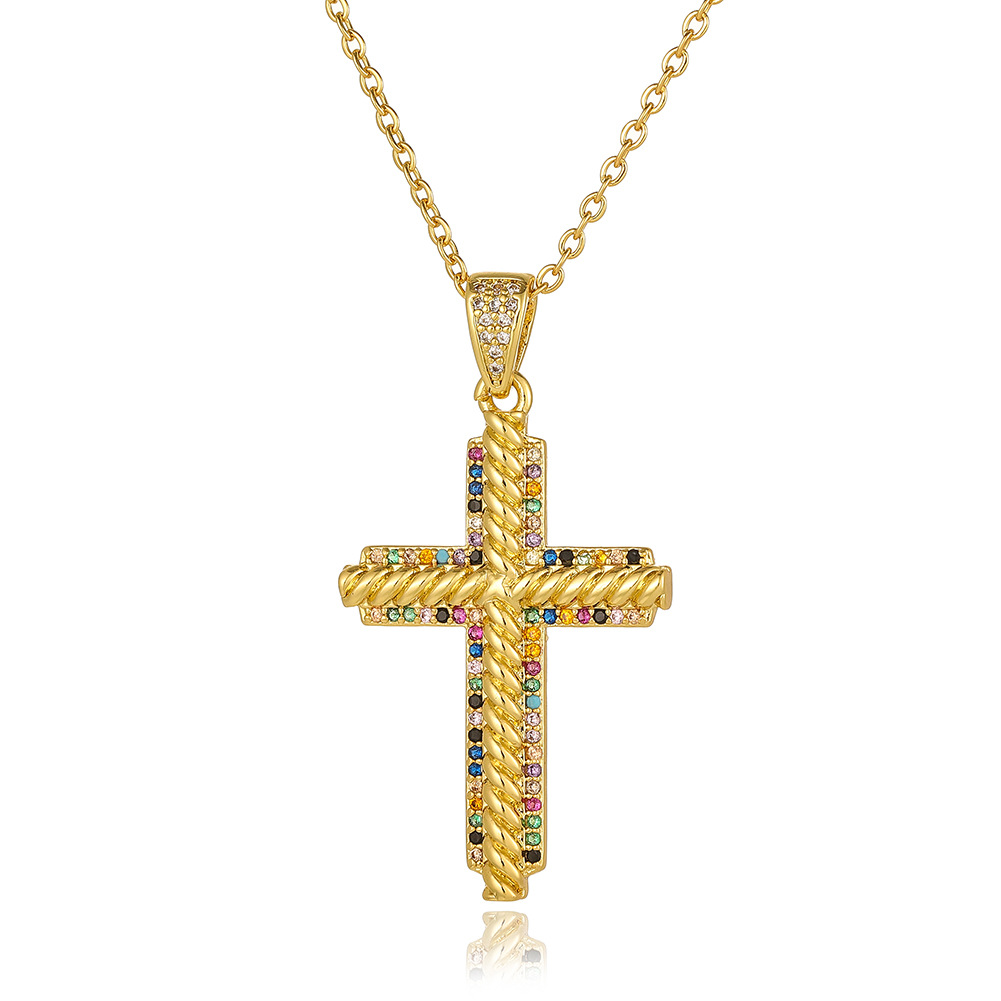 Wholesale Simple Style Cross Copper Plating Inlay Zircon Pendant Necklace display picture 5