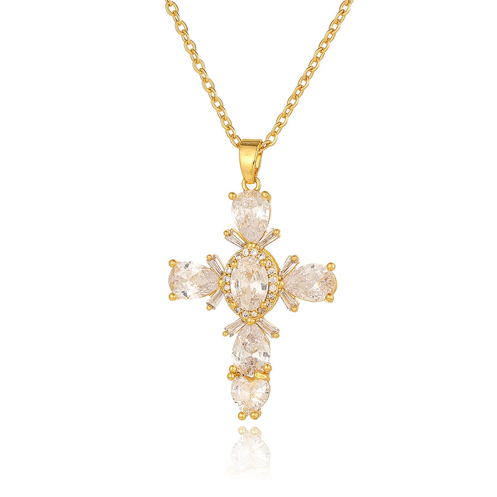 Wholesale Simple Style Cross Copper Plating Inlay Zircon Pendant Necklace display picture 9