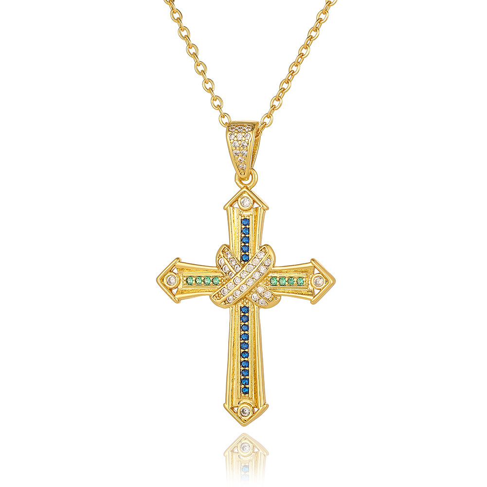 Wholesale Simple Style Cross Copper Plating Inlay Zircon Pendant Necklace display picture 13