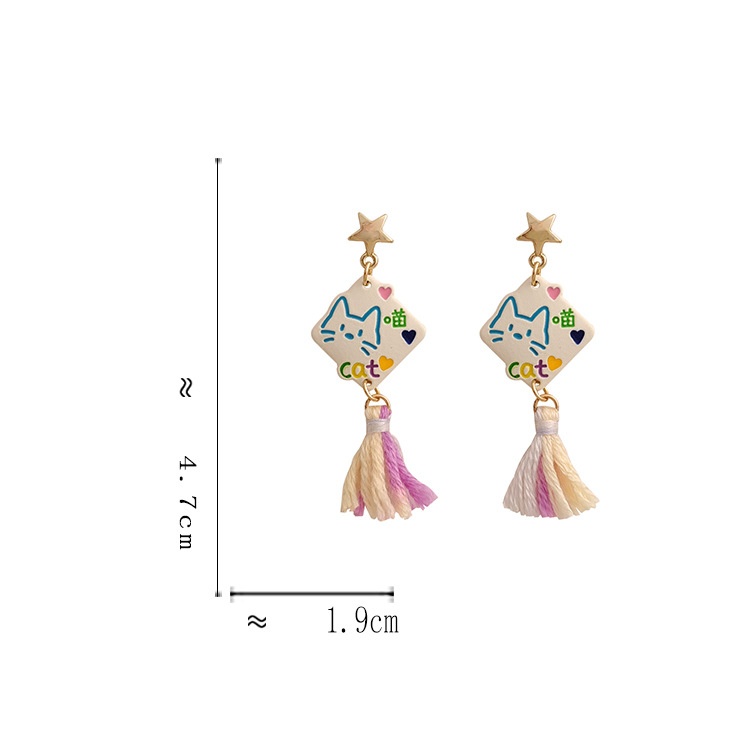1 Pair Cute Simple Style Letter Cat Patchwork Alloy Tassel Drop Earrings display picture 15