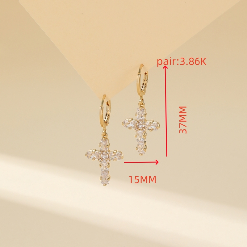 304 Stainless Steel Copper Gold Plated Luxurious Classic Style Inlay Cross Zircon Earrings Necklace Jewelry Set display picture 14