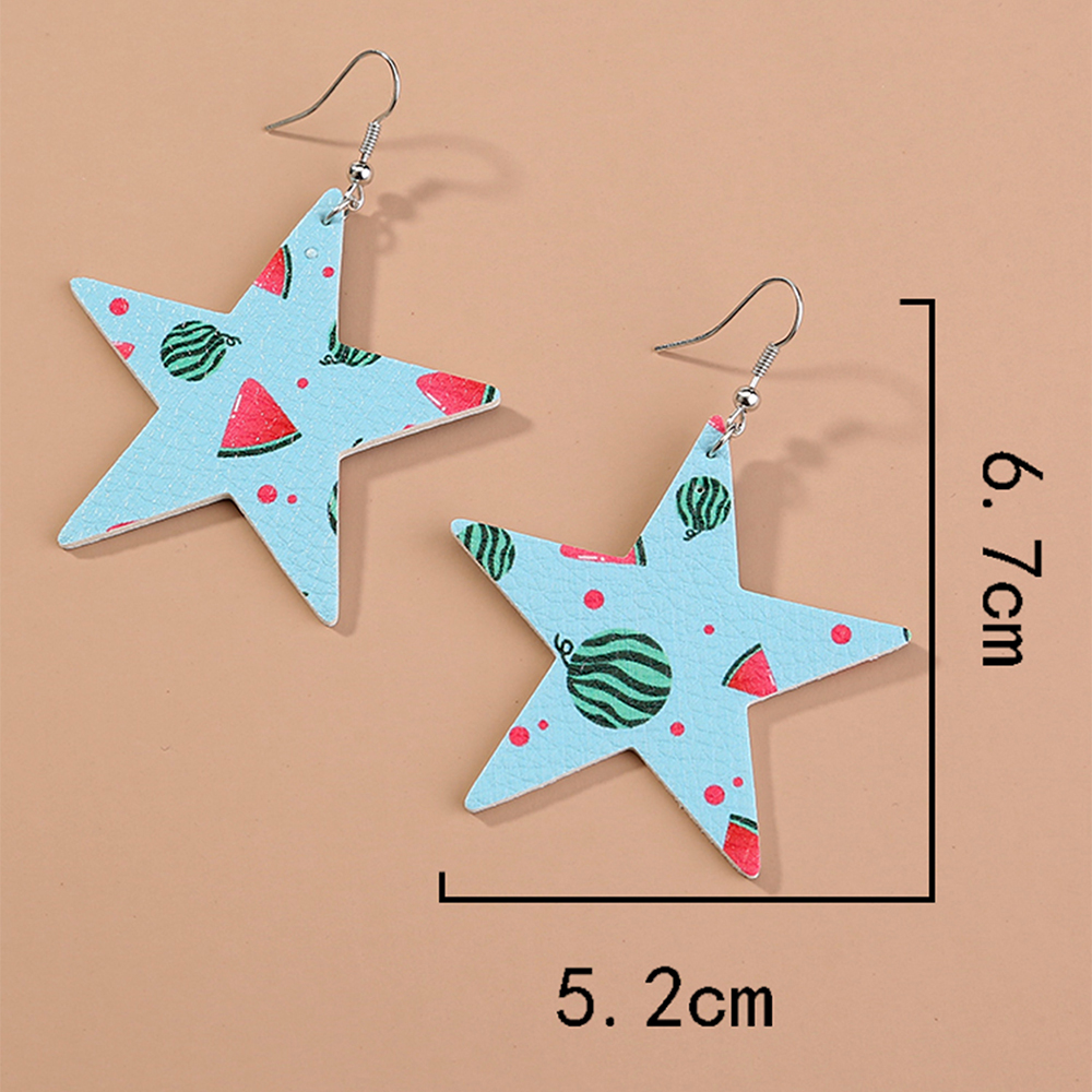 1 Pair Cute Vacation Sweet Pentagram Leaves Printing Imitation Leather Copper Drop Earrings display picture 3