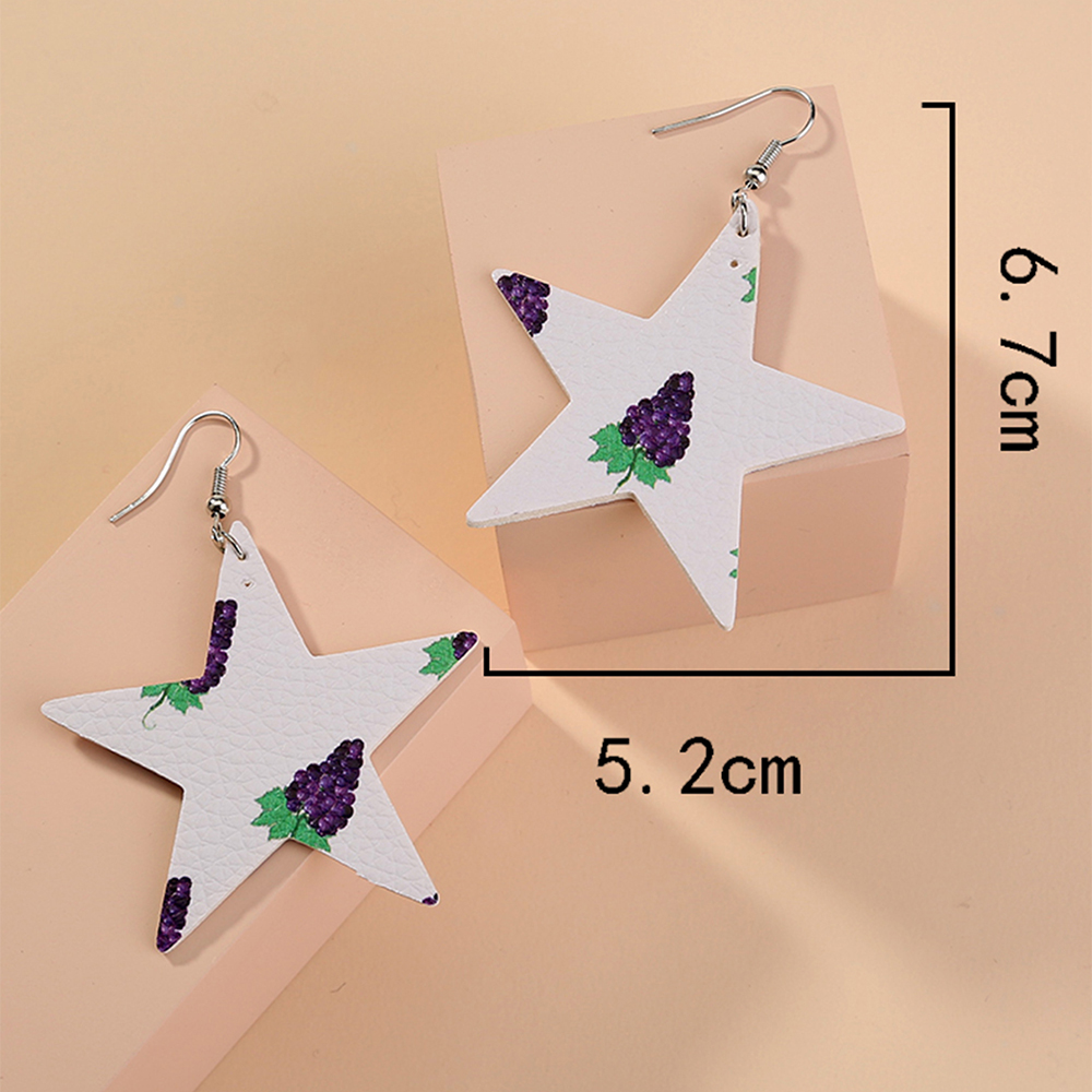 1 Pair Cute Vacation Sweet Pentagram Leaves Printing Imitation Leather Copper Drop Earrings display picture 5