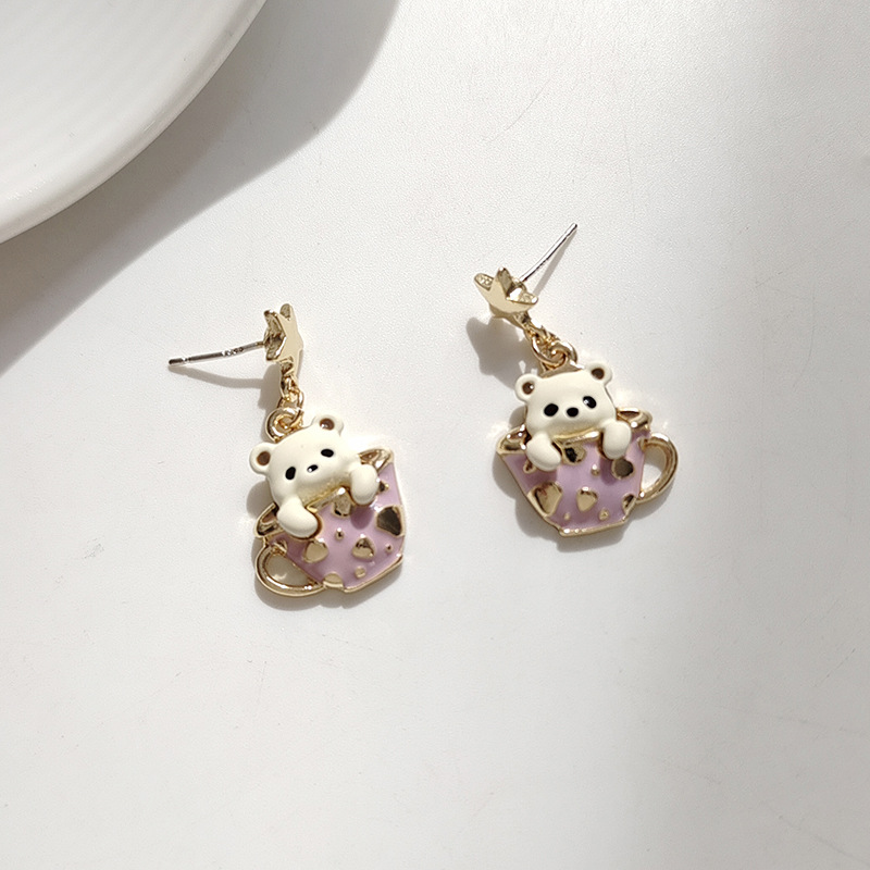 1 Pair Cartoon Style Cute Sweet Bear Enamel Stoving Varnish Plating Alloy Drop Earrings display picture 2