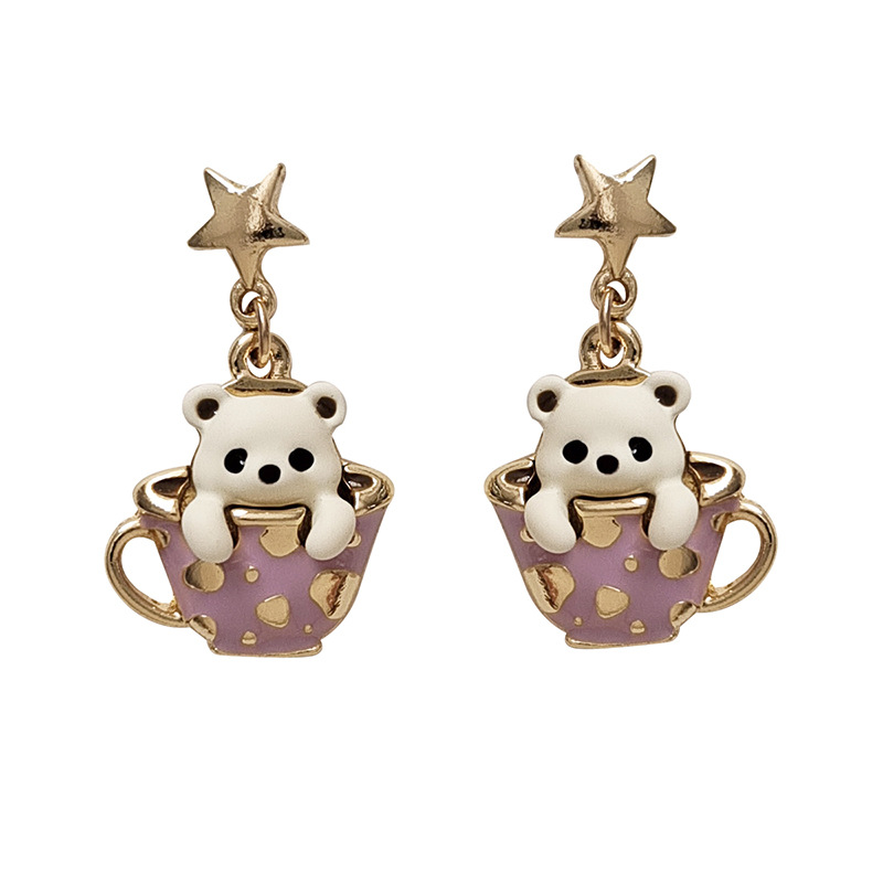 1 Pair Cartoon Style Cute Sweet Bear Enamel Stoving Varnish Plating Alloy Drop Earrings display picture 9