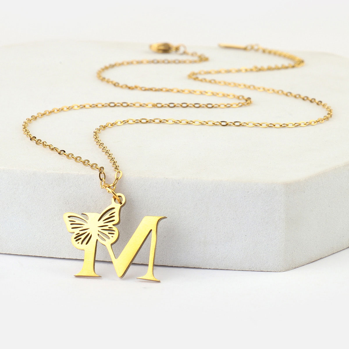 201 Stainless Steel 18K Gold Plated Hip-Hop Plating Letter Butterfly Pendant Necklace display picture 7