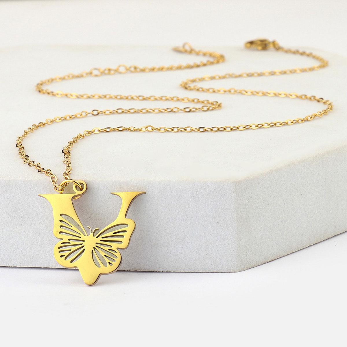 201 Stainless Steel 18K Gold Plated Hip-Hop Plating Letter Butterfly Pendant Necklace display picture 25