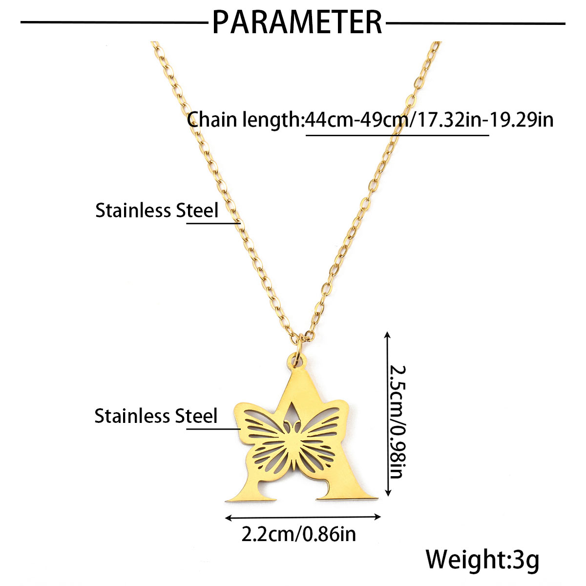201 Stainless Steel 18K Gold Plated Hip-Hop Plating Letter Butterfly Pendant Necklace display picture 31