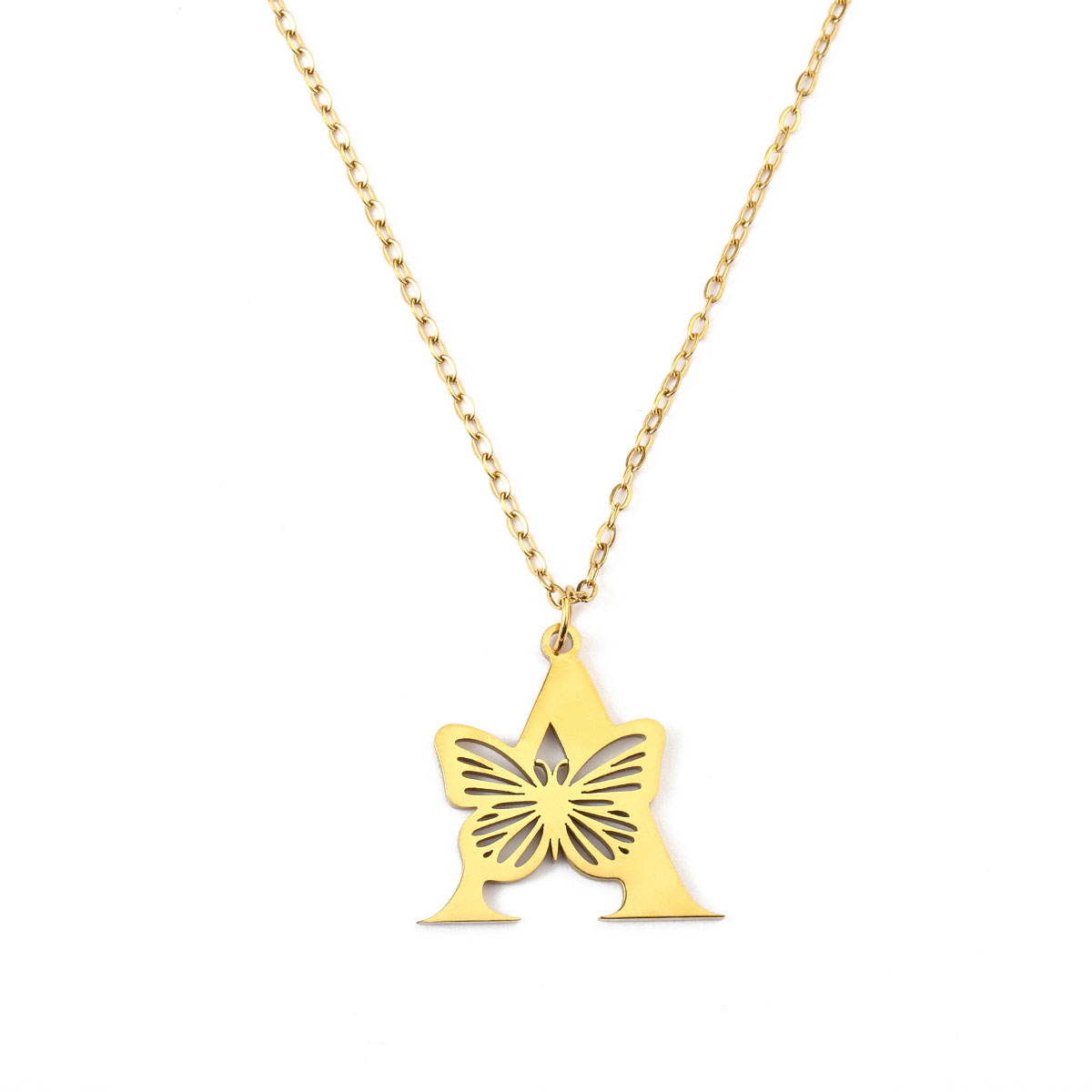 201 Stainless Steel 18K Gold Plated Hip-Hop Plating Letter Butterfly Pendant Necklace display picture 33
