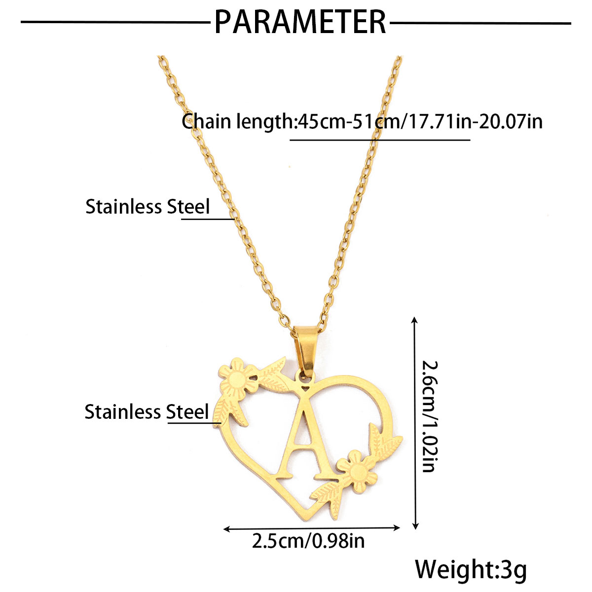201 Stainless Steel 18K Gold Plated Simple Style Classic Style Plating Letter Heart Shape Pendant Necklace display picture 21