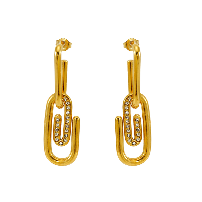 1 Pair Simple Style Solid Color Classic Style Paper Clip Plating 304 Stainless Steel 18K Gold Plated Drop Earrings display picture 2