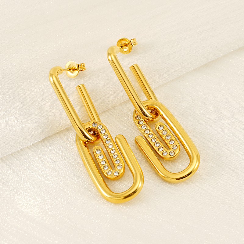 1 Pair Simple Style Solid Color Classic Style Paper Clip Plating 304 Stainless Steel 18K Gold Plated Drop Earrings display picture 5