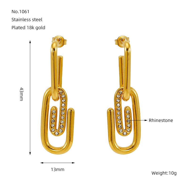 1 Pair Simple Style Solid Color Classic Style Paper Clip Plating 304 Stainless Steel 18K Gold Plated Drop Earrings display picture 1