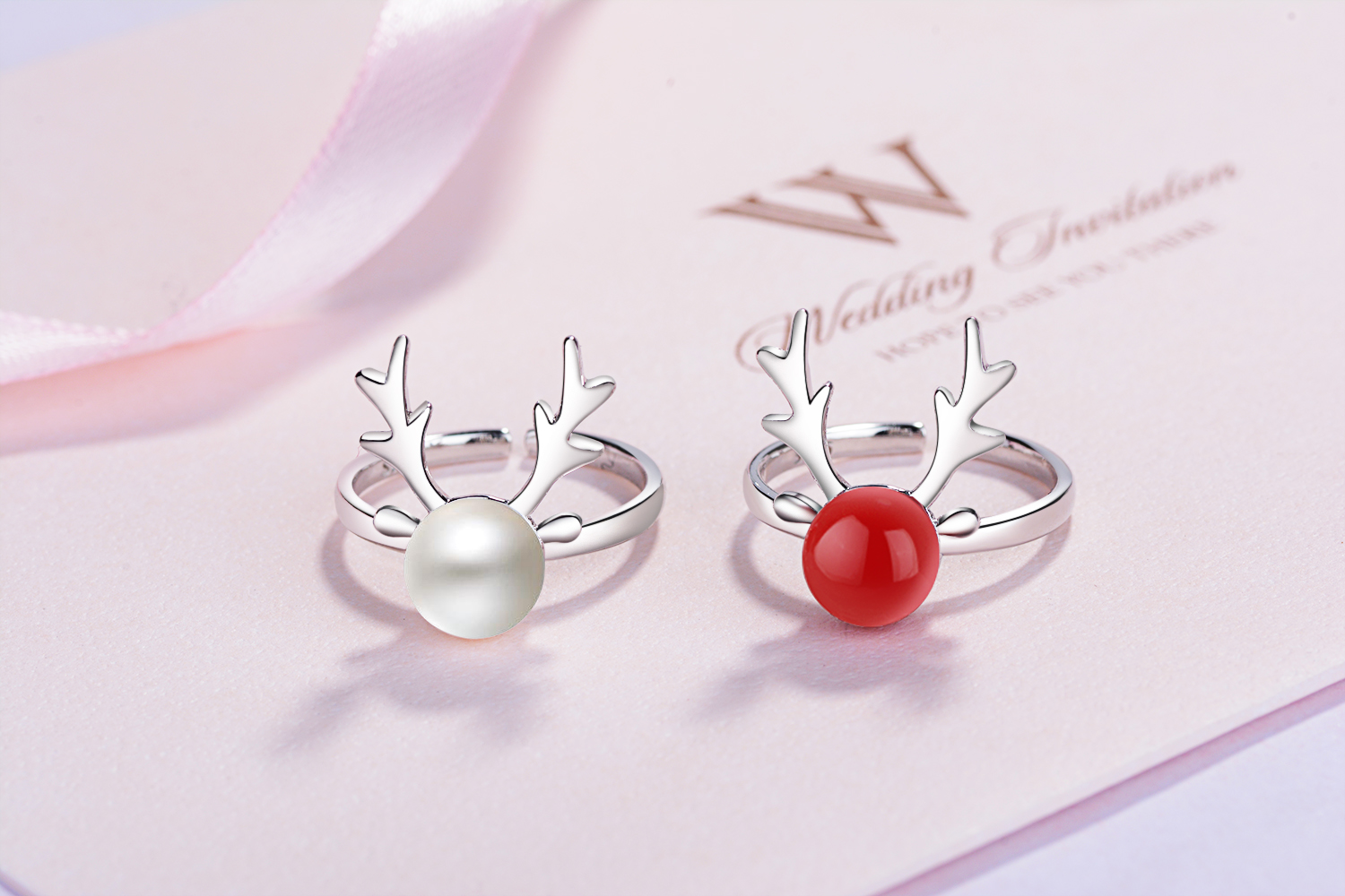 Copper IG Style Cute Inlay Deer Pearl Open Rings display picture 3