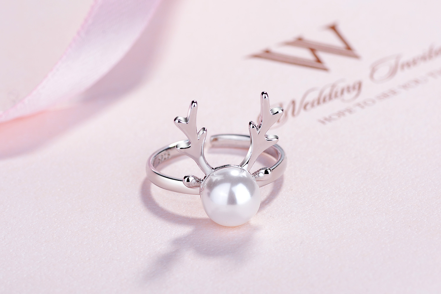 Copper IG Style Cute Inlay Deer Pearl Open Rings display picture 2