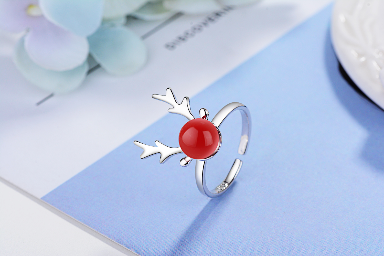 Copper IG Style Cute Inlay Deer Pearl Open Rings display picture 5