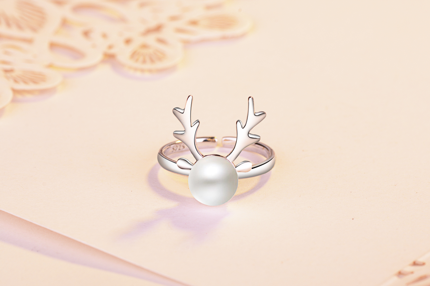 Copper IG Style Cute Inlay Deer Pearl Open Rings display picture 6