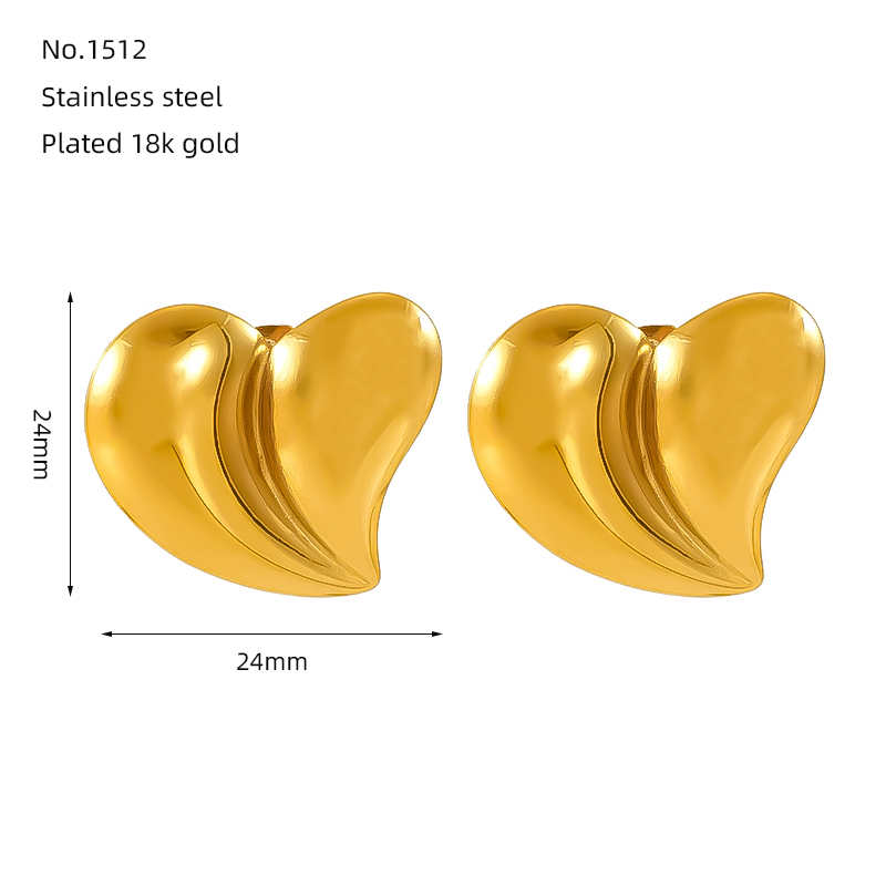 1 Piece Simple Style Classic Style Round Heart Shape Plating 304 Stainless Steel 18K Gold Plated Ear Studs display picture 3