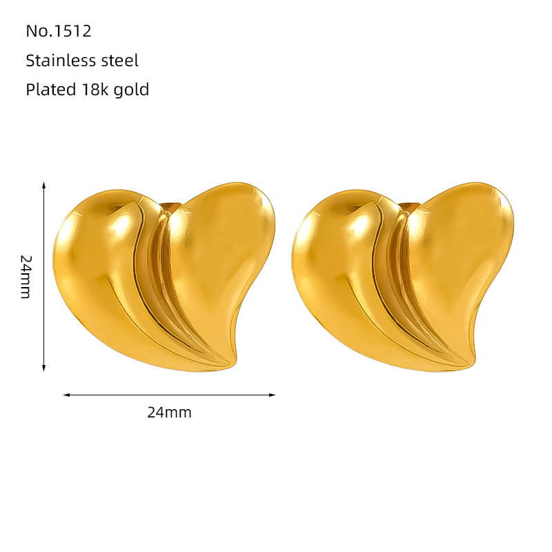 1 Stück Einfacher Stil Klassischer Stil Runden Herzform Überzug Edelstahl 304 18 Karat Vergoldet Ohrstecker display picture 3