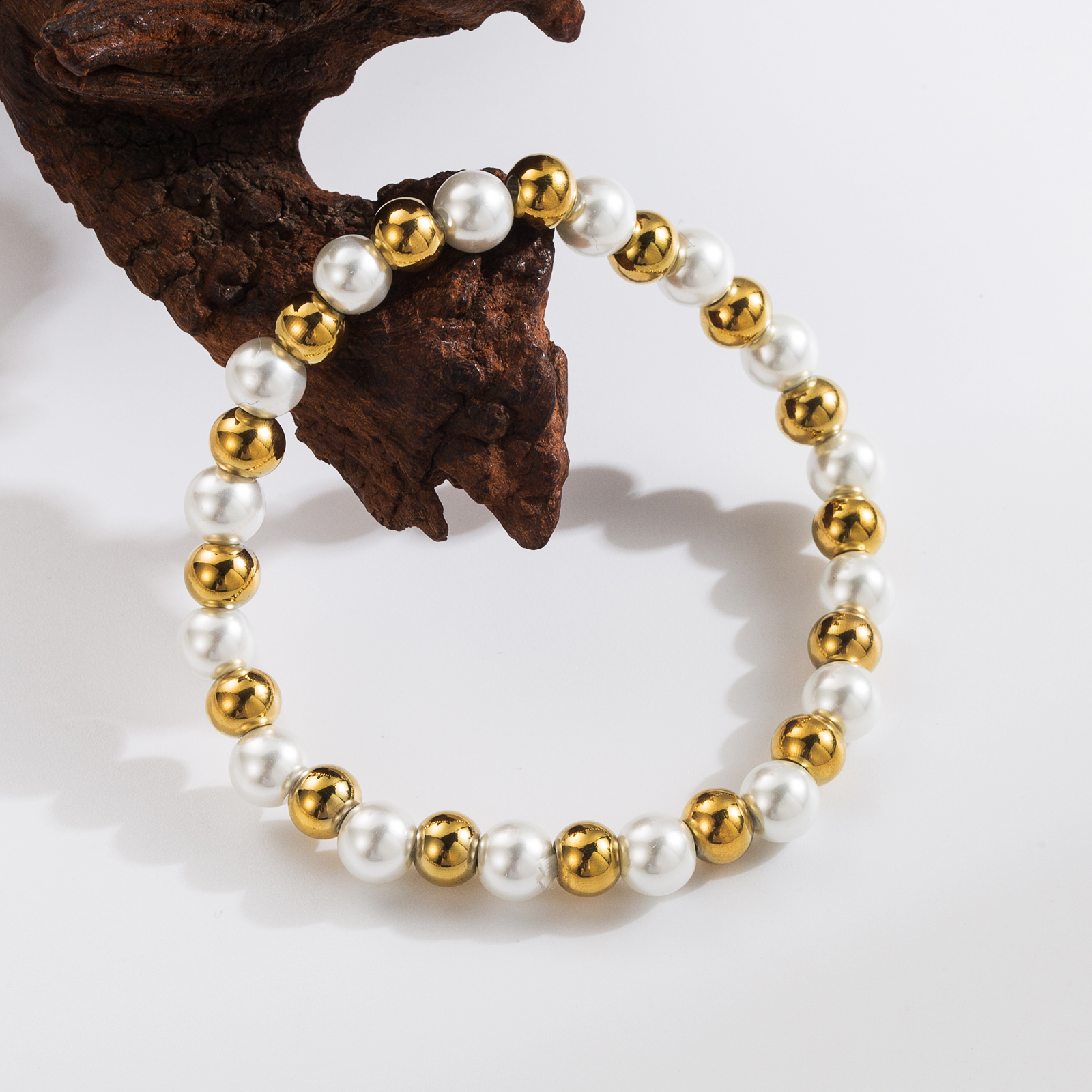Basic Pendeln Einfarbig Edelstahl 304 Künstliche Perle 18 Karat Vergoldet Künstliche Perlen Armbänder In Masse display picture 9