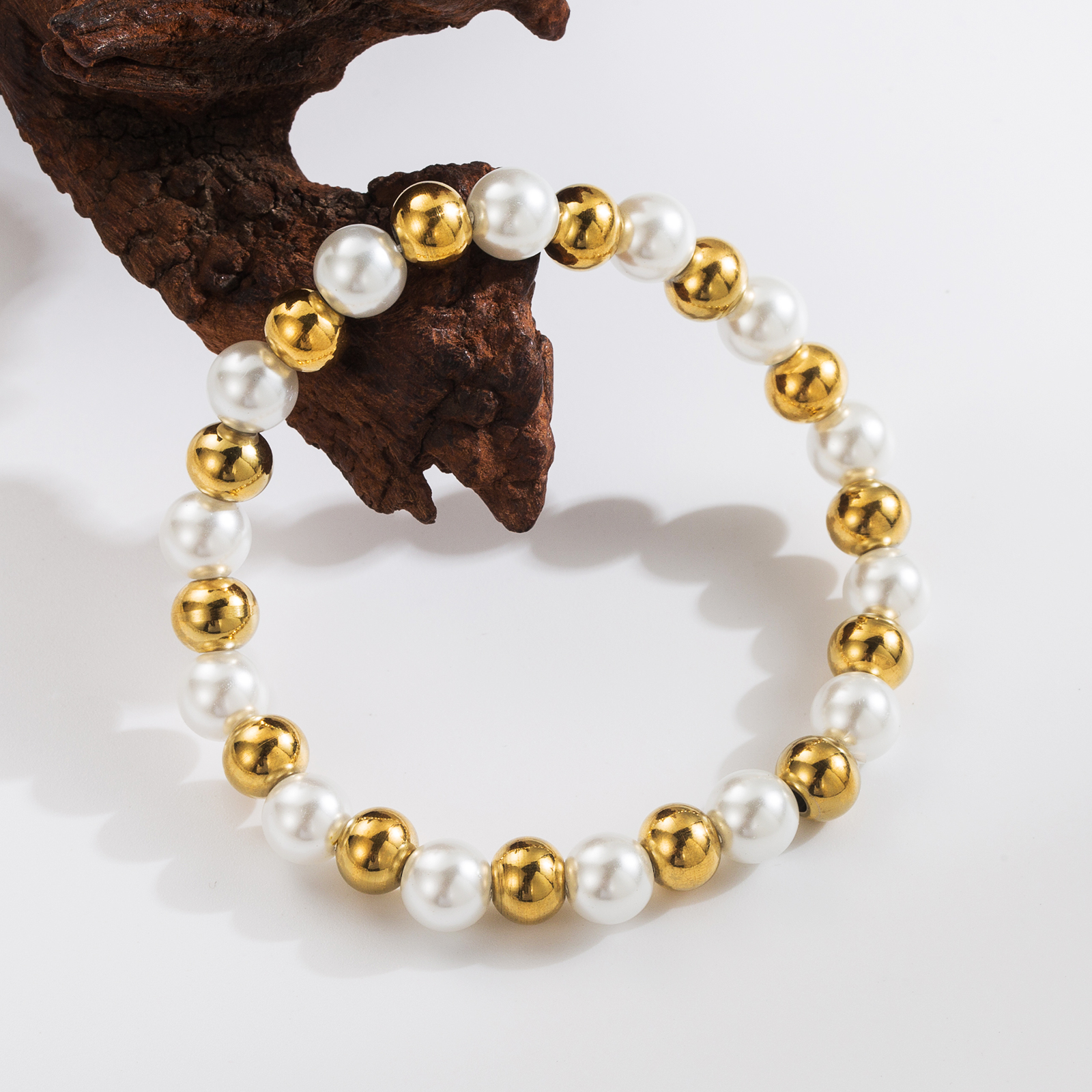 Basic Pendeln Einfarbig Edelstahl 304 Künstliche Perle 18 Karat Vergoldet Künstliche Perlen Armbänder In Masse display picture 11