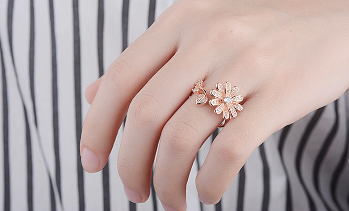 Copper Basic Modern Style Classic Style Plating Inlay Leaf Flower Zircon Open Rings display picture 1