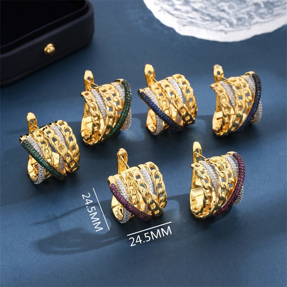 1 Paar Elegant Glam Luxuriös Farbblock Überzug Inlay Kupfer Zirkon 18 Karat Vergoldet Ohrringe display picture 1