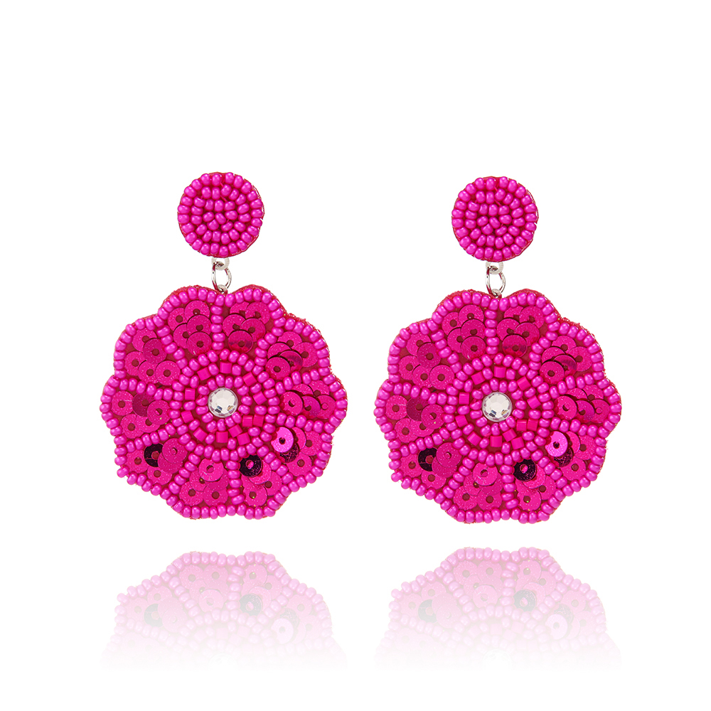 1 Pair Elegant Sweet Solid Color Beaded Beaded Sequin Nonwoven Drop Earrings display picture 3