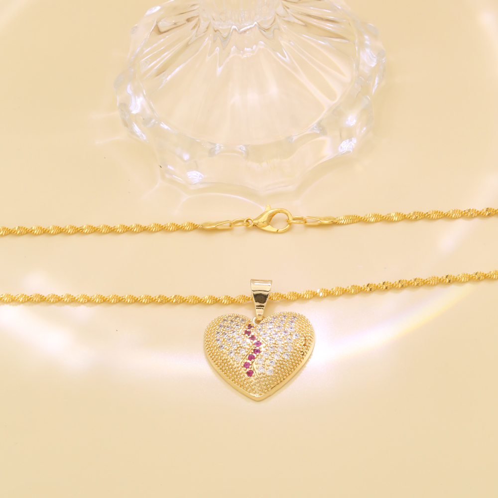 Großhandel Luxuriös Romantisch Pendeln Herzform Kupfer Überzug Inlay K Vergoldet Zirkon Halskette display picture 4