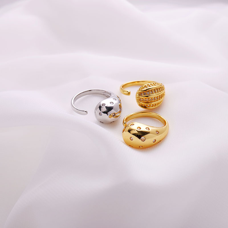 Copper Brass Gold Plated Simple Style Classic Style Asymmetrical Plating Solid Color Zircon Open Rings display picture 2