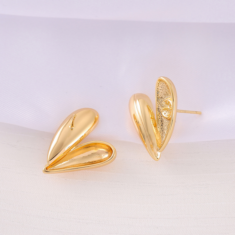 1 Pair 17 * 22mm Copper Zircon 18K Gold Plated Heart Shape Polished Earring Findings display picture 4