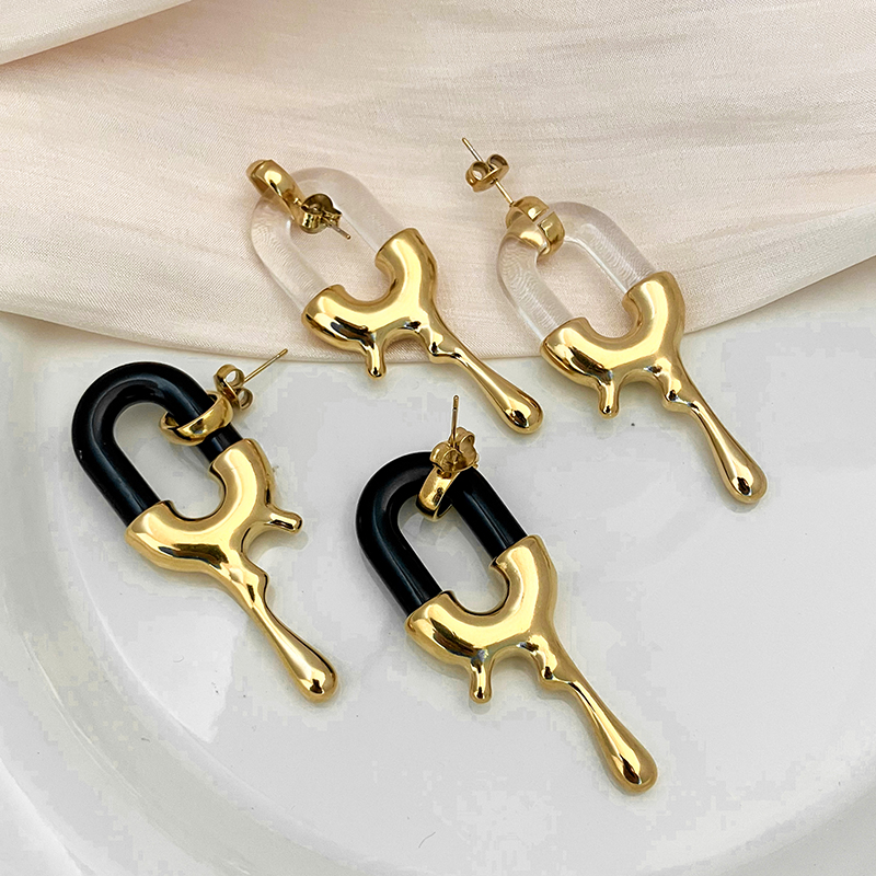 1 Pair Hip-Hop Modern Style U Shape Enamel Plating 304 Stainless Steel Gold Plated Drop Earrings display picture 2