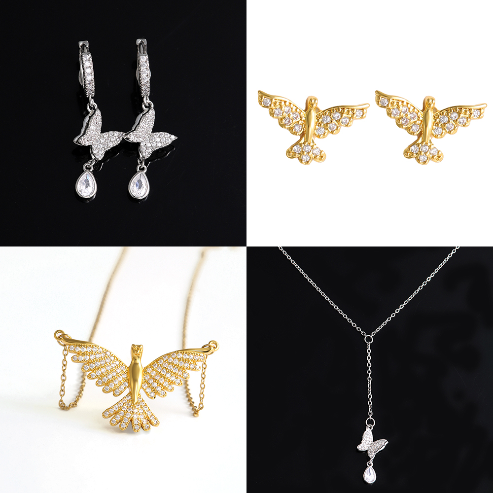 304 Stainless Steel Copper 18K Gold Plated Elegant Sweet Simple Style Plating Inlay Animal Eagle Butterfly Zircon Jewelry Set display picture 16
