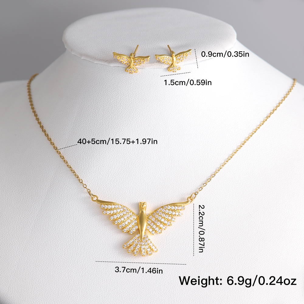 304 Stainless Steel Copper 18K Gold Plated Elegant Sweet Simple Style Plating Inlay Animal Eagle Butterfly Zircon Jewelry Set display picture 15
