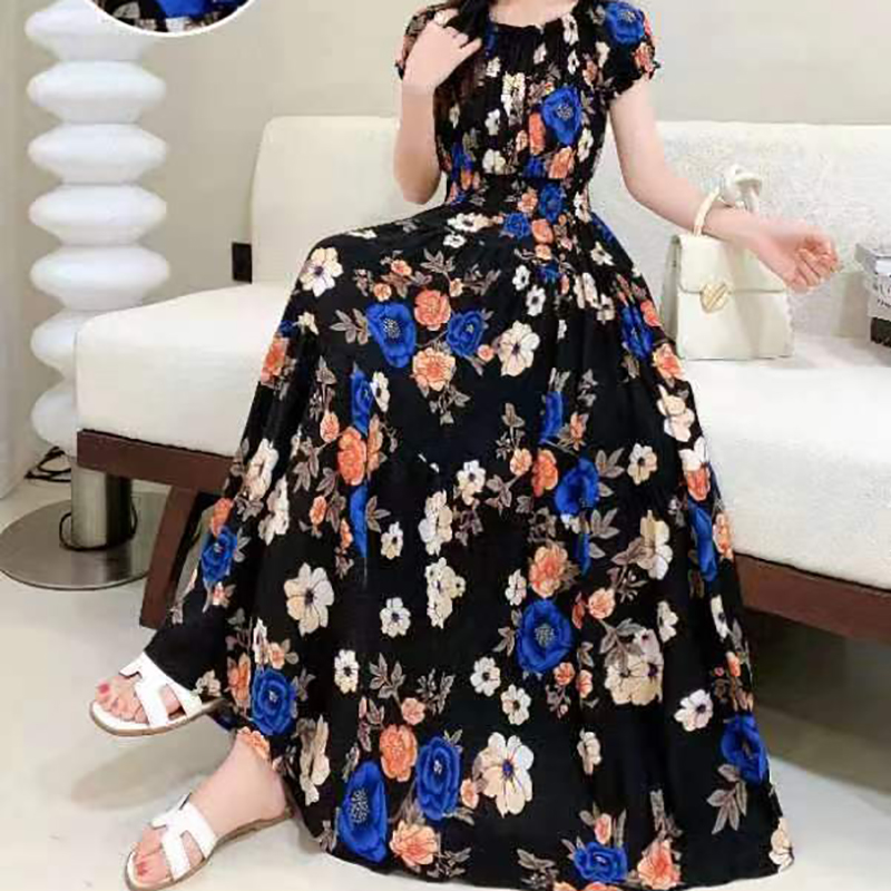 Women's Tea Dress Elegant Sexy Boat Neck Elastic Waist Flowers Hollow Out Short Sleeve Flower Midi Dress Casual Outdoor Daily display picture 2