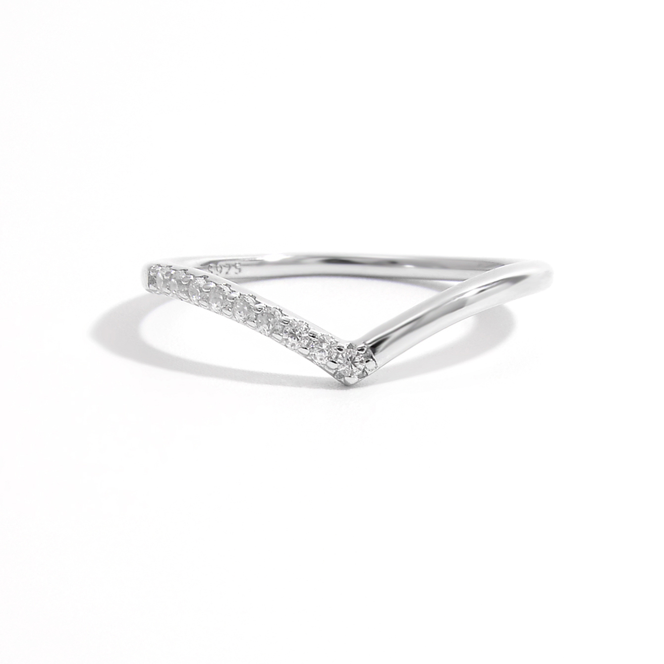 Sterling Silver White Gold Plated Elegant Princess Romantic Plating Inlay V Shape Rectangle Zircon Open Rings display picture 7