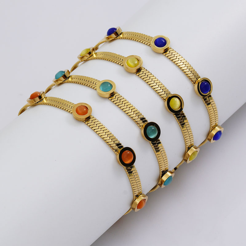 Simple Style Classic Style Color Block 304 Stainless Steel Natural Stone 18K Gold Plated Crystal Bracelets In Bulk display picture 1