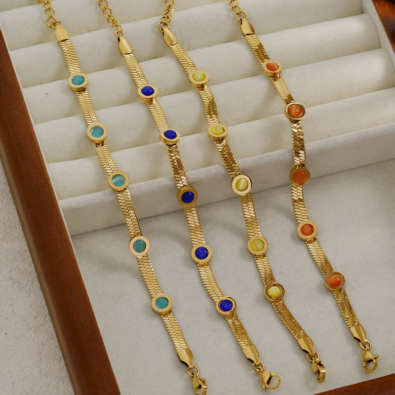 Simple Style Classic Style Color Block 304 Stainless Steel Natural Stone 18K Gold Plated Crystal Bracelets In Bulk display picture 2