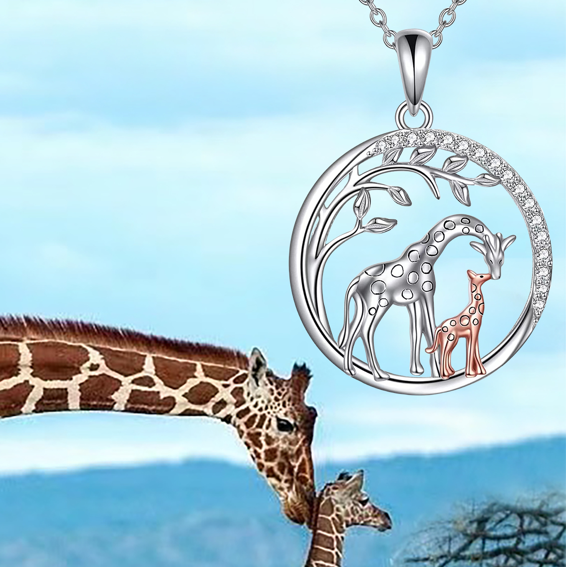 Artistic Animal Giraffe Alloy Inlay Rhinestones Silver Plated Women's Pendant Necklace display picture 1