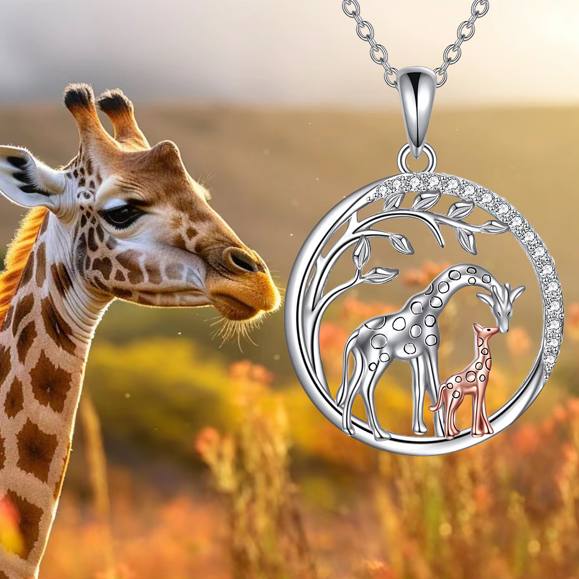 Artistic Animal Giraffe Alloy Inlay Rhinestones Silver Plated Women's Pendant Necklace display picture 3