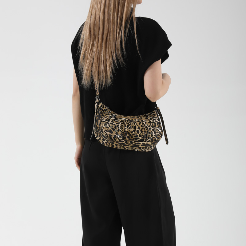 Women's Pu Leather Leopard Classic Style Sewing Thread Dumpling Shape Zipper Crossbody Bag display picture 6