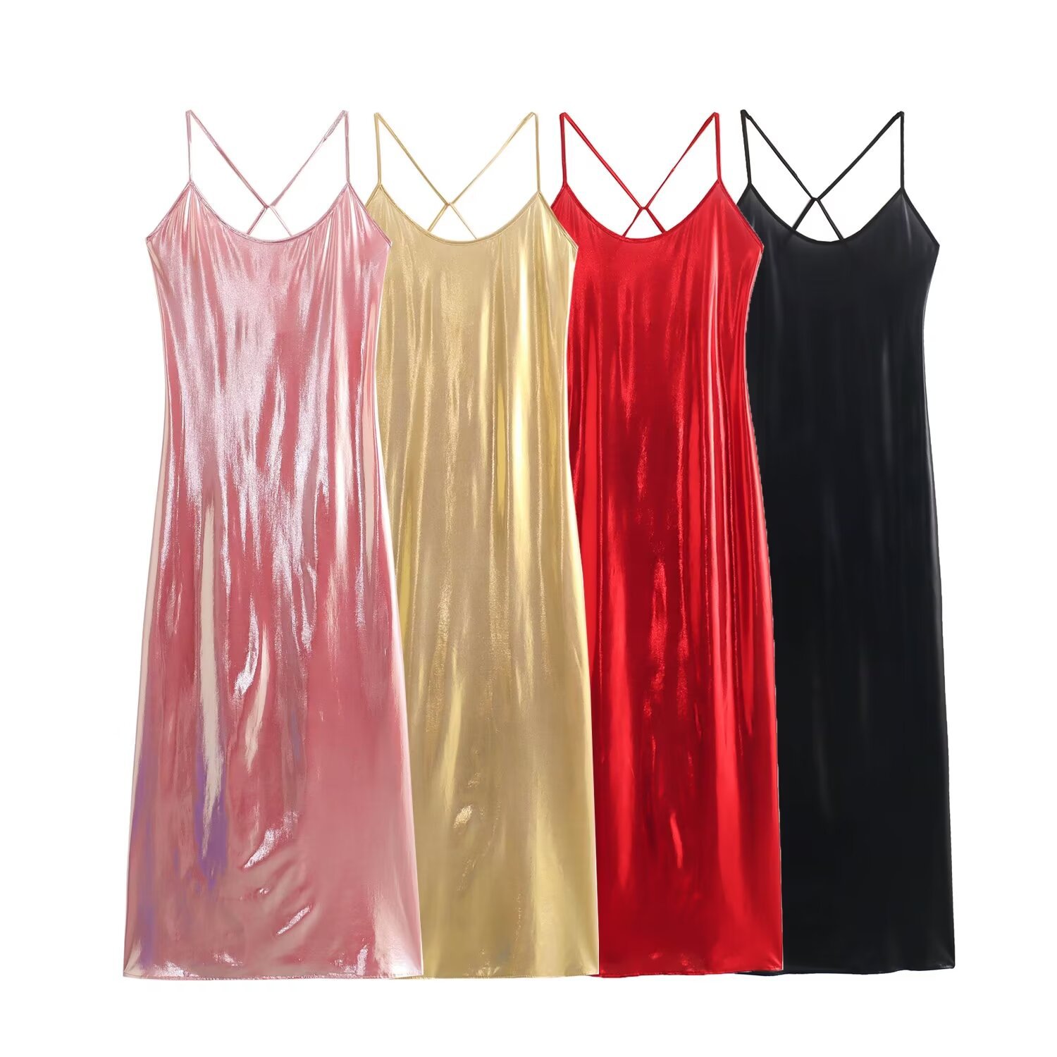 Women's Strap Dress Streetwear Strap Sequins Sleeveless Solid Color Midi Dress Holiday Date Bar display picture 1