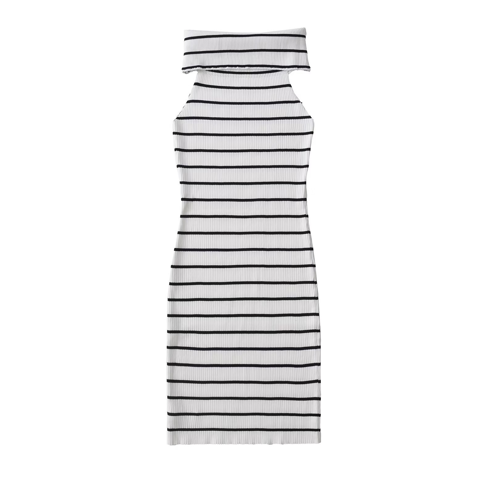 Women's Sheath Dress Streetwear Boat Neck Sleeveless Solid Color Lines Midi Dress Holiday Daily display picture 9